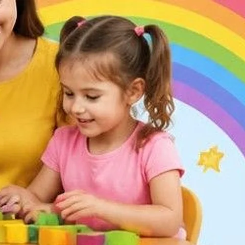 Niña jugando con bloques de colores